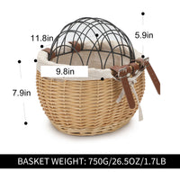 Wicker Bicycle Basket Pet Cage for Cats and Dogs, Front Basket