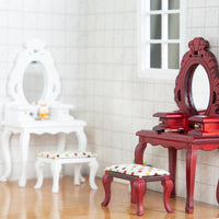 1:12 Dollhouse Miniature Furniture Vanity with Mirror, Drawers, Table and Stool Photo Prop