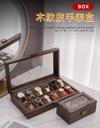 Retro Wood Grain Watch Storage Box with Lid, Multi-Size Display Case