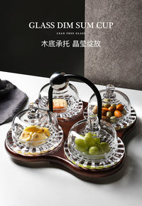 新款茶点盘酒店欢迎果盘实木托盘六宫格零食盘家用玻璃盖点心托盘