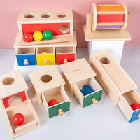 Wooden Montessori Coin Box Ball Drop Drawer Target Box Early Education Learning Toy for Toddlers 1-3 Years
