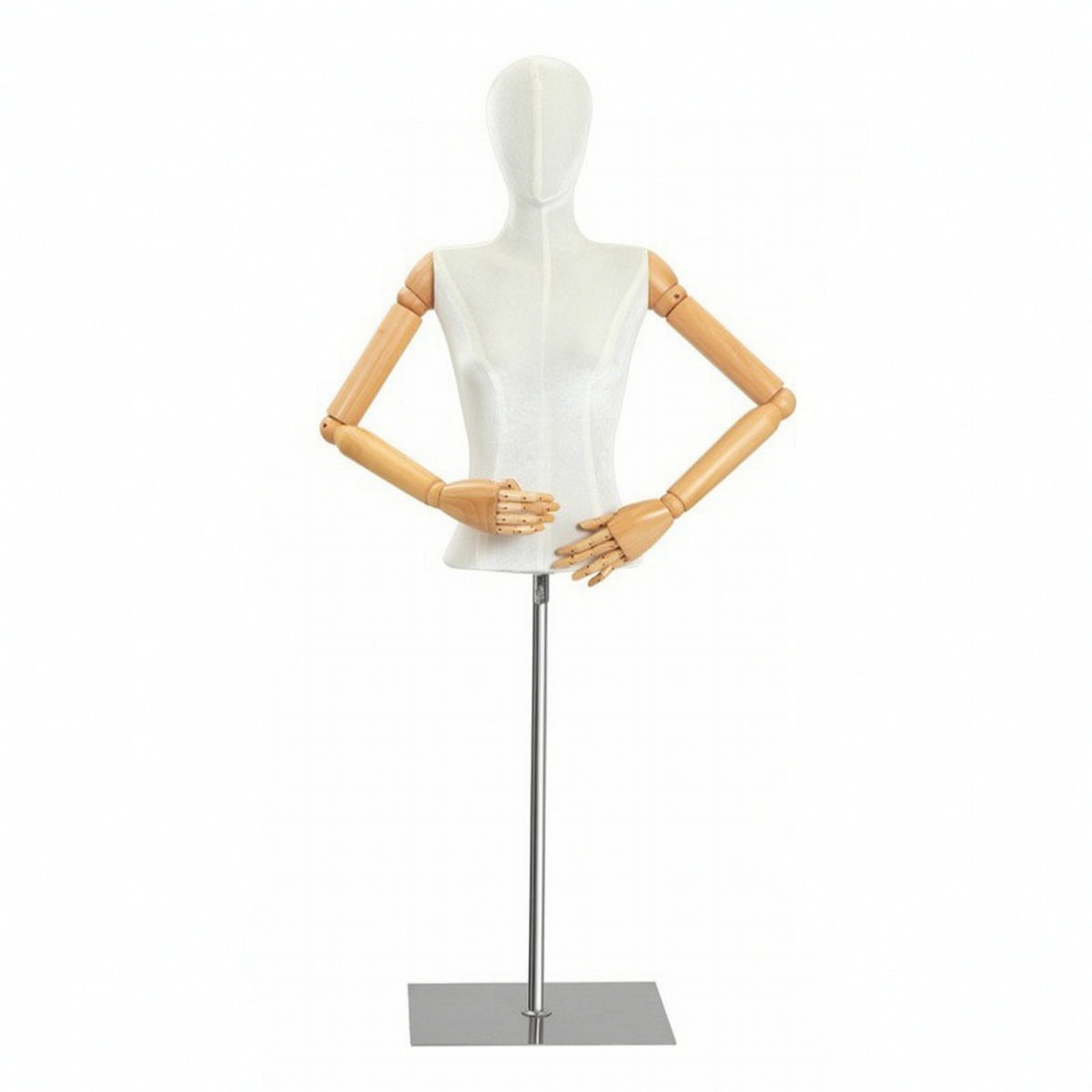 Articulated Female Mannequin with Wooden Arms Movable Mannequin with Wooden Arms Posable Dress Form Heavy Duty for Boutiques, Tailors, Storefront