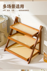 Foldable Bamboo 3-Tier Tabletop Storage Shelf for Coffee Corner and Bar