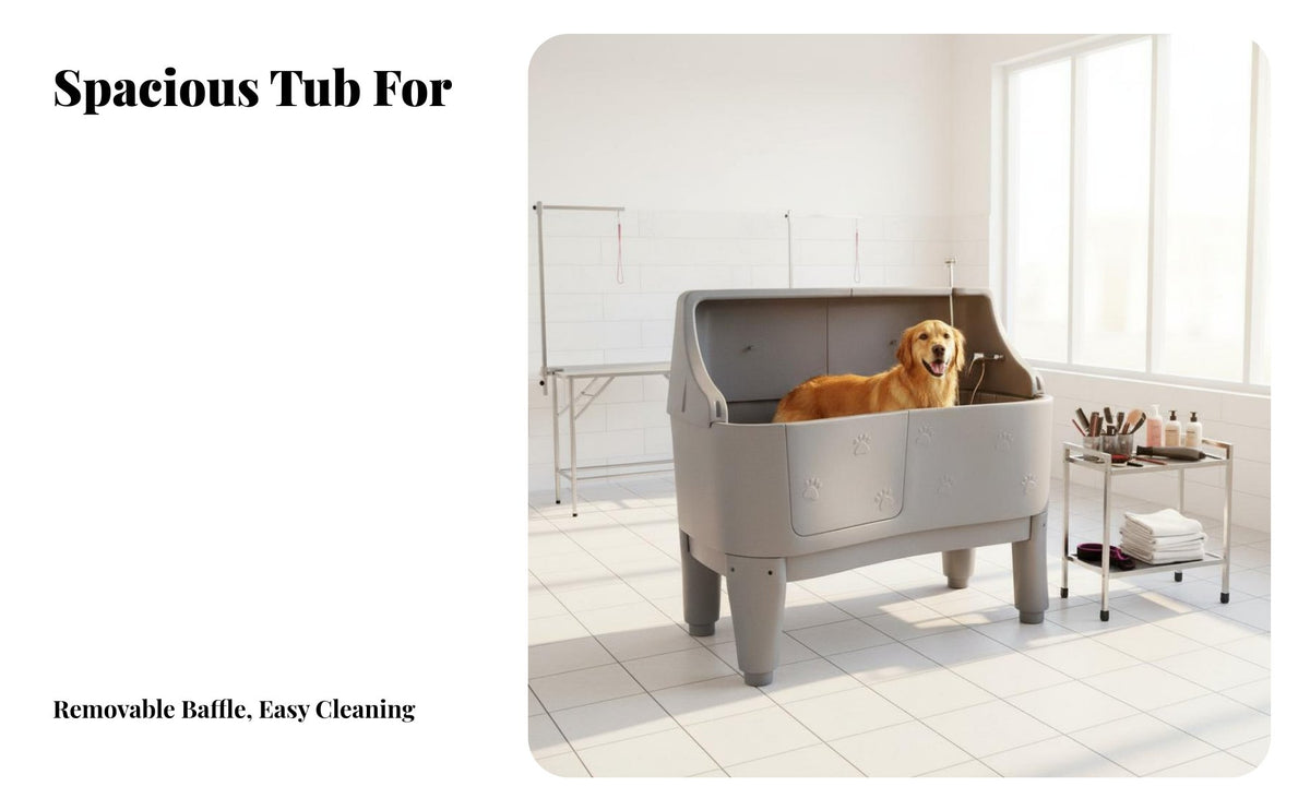 Large Dog Grooming Tub Sliding Door Access Dog Wash Tub Adjustable Height Feet Professional Pet Bathtub for Pet Health Pet Care Facility