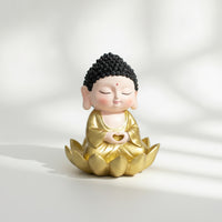 Buddha Statue with Lotus Base Gold Buddha Statue Miniature for Garden