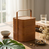 Three-Tier Carrying basket Stackable Bamboo Storage box with Lid Vintage Storage Basket with Lid for Gift Recipients, Tea Service