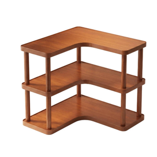 Desktop Storage Rack Rounded Corners Three Tier Bamboo Corner Desk Organizer for Wall