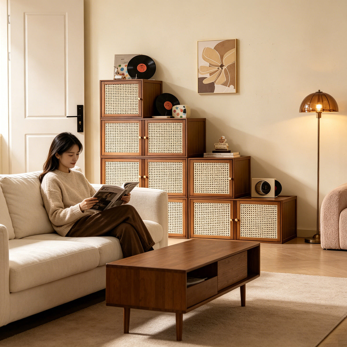 Bamboo Storage Cabinet with Vintage Style