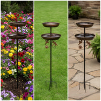 Vintage Metal Bird Bath with Metal Stake Tall Bird Bath with Stake Weatherproof Birdbath Sturdy for Flower Beds, Lawn