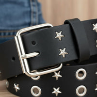 Star Eyelet Belt Gift Choice Double Prong Buckle Belt for Jeans, Women, Men