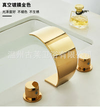 Light Luxury Gold Three-Hole Waterfall Basin Faucet, Split Type, Mixer