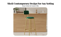 Upholstered Bar Stool with Support Rest Modern Design High-Legged Chair Comfortable Long-Lasting for Cafe, Reception Desk