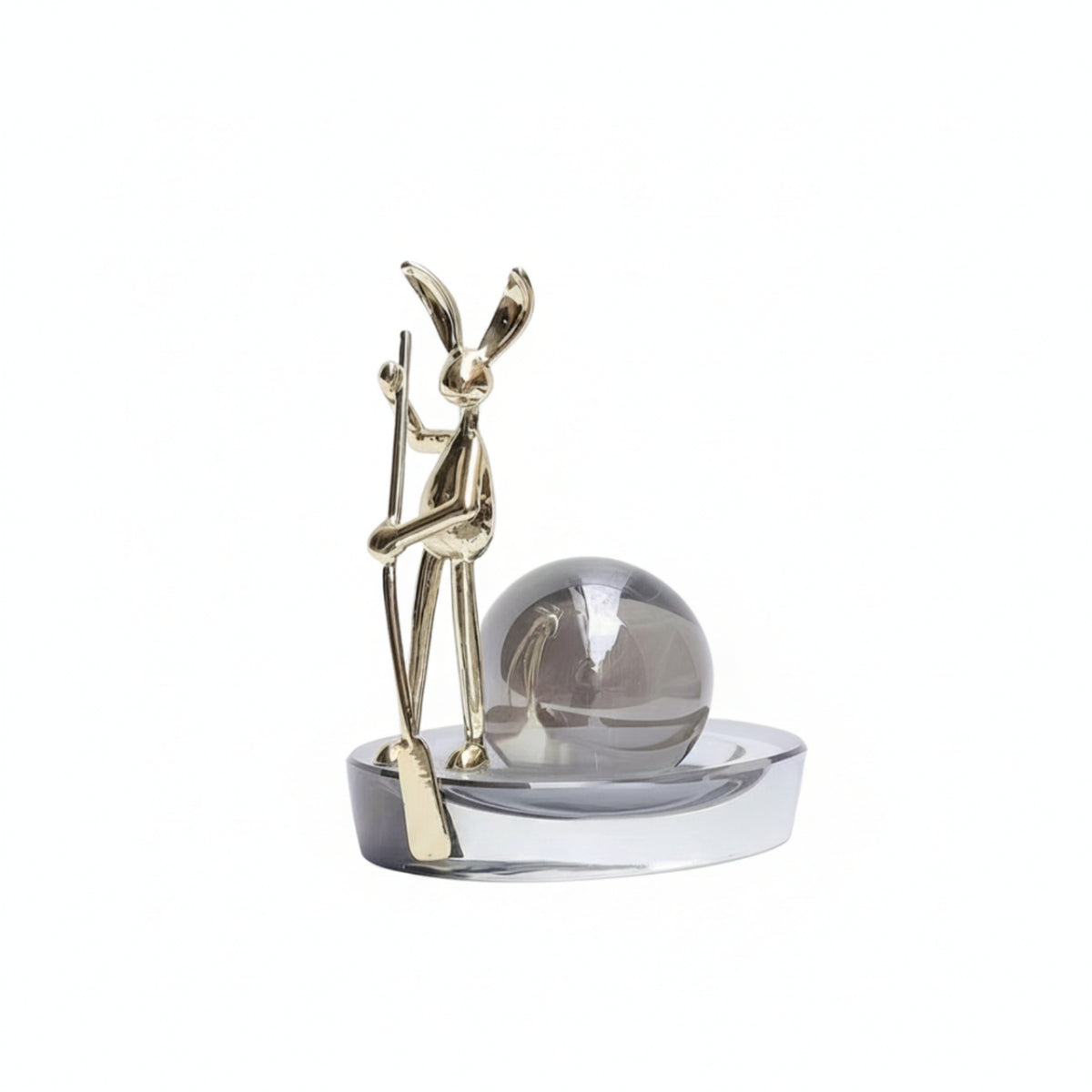 Rabbit Statue with Crystal Base Modern Rabbit Figurine Minimalist for Art Lovers