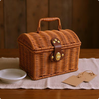 Decorative Storage Chest Front Clasp Woven Rattan Basket Rustic Style