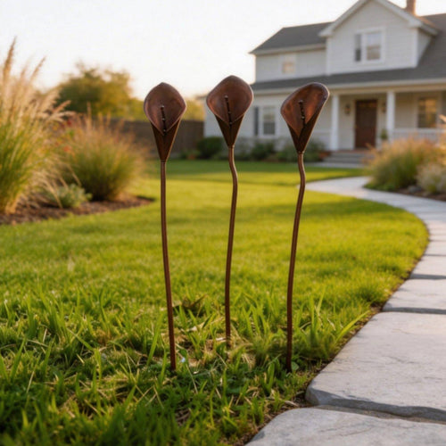 3 Pieces Calla Lily Garden Stake Rustic Design Outdoor Decor for Lawn, Patio