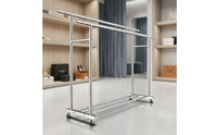 Space-Saving Clothes Drying Rack with Wheels Portable Double Rod Clothes Rack Stable Furniture Large for Laundry Room, Bedroom