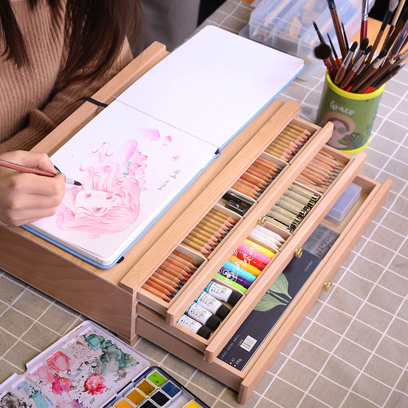 Zhong Sheng Beech Wood Three-Drawer Painting Tool Box