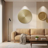 Round Metal Wall Decoration Large Circular Ribbed Wall Plaque Modern Style