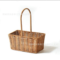 Handwoven Plastic Rattan Fruit Basket with Handle