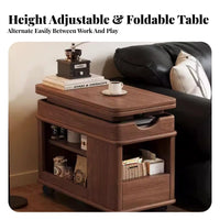 Elevating-Top Rolling Side Table Adjustable Height Mobile Storage Table Space-Saving Household Furniture for Students, Homeowners, Bedroom, Office