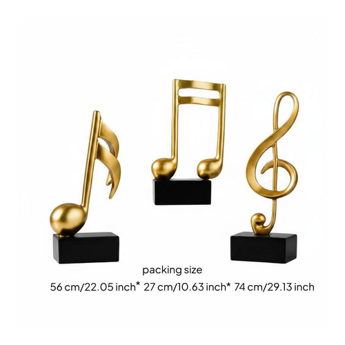 3 Pieces Music Note Statue Resin Music Note Figurine Gold Finish Musical Symbol Figurine for Study