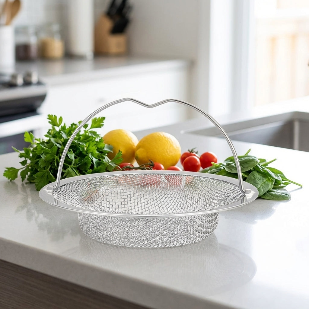 Kitchen Sink Strainer with Handle, Stainless Steel Strainer and Sink Drain Strainer, Large Sink Waste Strainer to Prevent Clogs in Household Drains