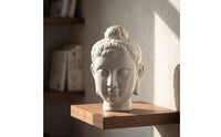 Buddha Head Sculpture Ceramic Buddha Head Statue Gray-White for Bookcase
