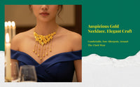 Gold Floral Gourd Locket Necklace, Statement Layered Choker, Elegant Wedding Jewelry Gift