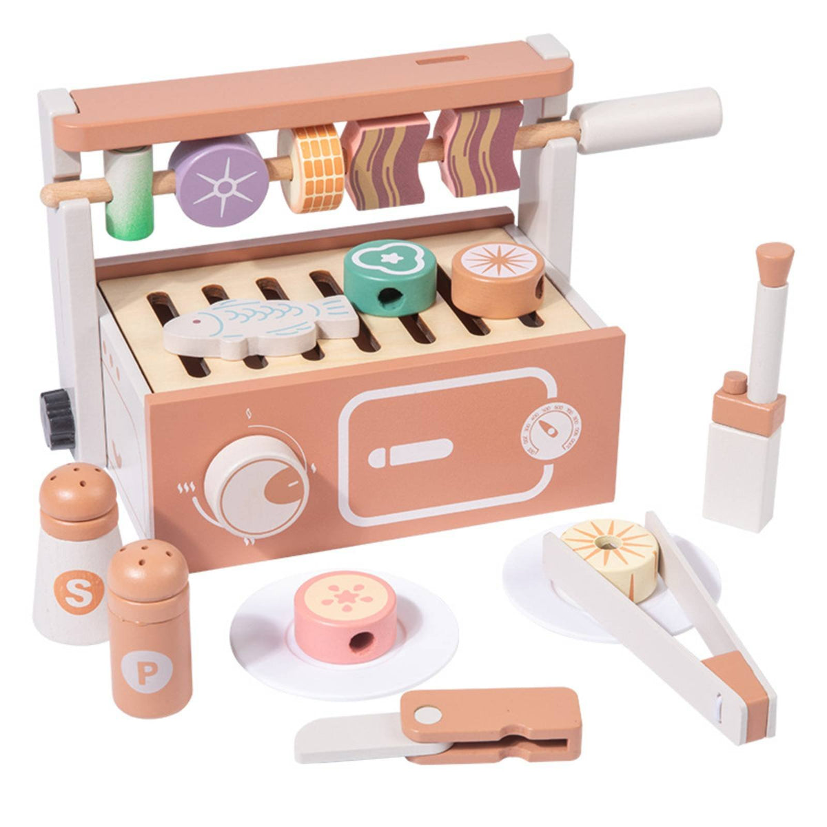 Wooden Outdoor Grill Toy Role-Playing Pretend Grill Set Educational for Young Children