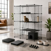 Tall Rectangular Feline Enclosure Metal Pet Housing Easy to Clean for Outdoor