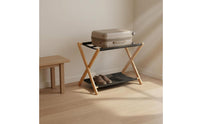 Double Layer Luggage Rack Solid Wood Folding Luggage Rack for Bedroom