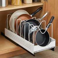 Kitchen Cabinet Pantry Pan Rack for Space Saving Storage, Carbon Steel Organizer for Chefs
