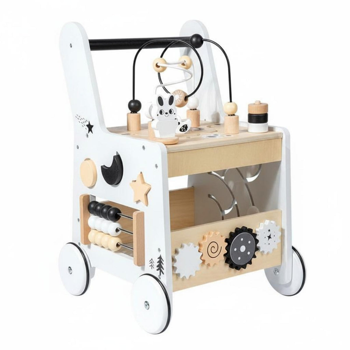 Anti-Tip Wooden Baby Stroller Bead Maze Activity Stroller Multifunction Walking Aid Multifunctional for Toddlers, Babies, Indoor