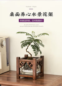 异丽桌面小花架中式复古迷你花几绿植摆件置物架办公室装饰花架子