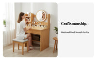 Dressing Desk with Round Mirror Includes Matching Stool for Apartment, Teenagers