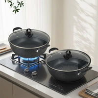 Induction Hob Cooking Pots in Iron Style, Fine Iron Noodle Pot for Korean Ramen, Large Soup Pot with Lid for Stew, Home Family Cookware