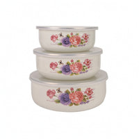3 Pieces Enameled Bowls with Lids Nesting Kitchenware Long-Lasting
