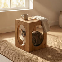 Cat House Side Table Dual Use Cat House Table 2-in-1 Nightstand for Bedroom