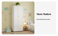 Formaldehydeformaldehyde-safe Fluted Glass Door Wardrobe 2 Bottom Drawers Bedroom Furniture Large Capacity emission-Formaldehyde-Safestanding Closet Built-in Drawer for Children, Design lovers, Homeowners, Kids' Room, Apartment, Entryway