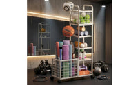 Carbon Steel Sports Equipment Rack Caster Wheels Wire Basket Rack Round Push Handles Shelving Cart Rectangular Frame