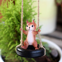 Squirrel Tire Swing Ornament Weather-Resistant Hanging Squirrel Statue Cute Design Garden Decor for Gardeners, Patio
