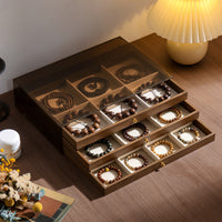 Chinese Style Walnut Wood Grain Jewelry Box with Drawers, Dustproof Desktop Organizer