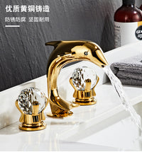 American-Style Three-Hole Basin Faucet, Brass, Gold Finish, Dolphin Design