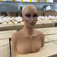 欧美仿真模特头假发拍照展示双肩黑人头模PVC扎针模型头MANNEQUIN