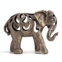Elephant Sculpture with Cutout Patterns Antique Bronze Resin Elephant Figurine Retro Style Ornament for Art Collectors, Living Room, Office, Bookshelf