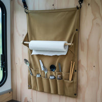 Canvas Cutlery Roll with Paper Towel Holder Wear-Resistant Hanging Utensil Storage Simple to Use to Clean Camping Utensil Roll Bag for Barbecue, Tent