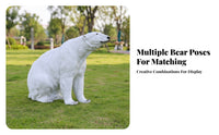 Seated Northern Bear Sculpture Textured Textured Coat Northern Bear Statue White Finish for Lawn, Aquarium Themed