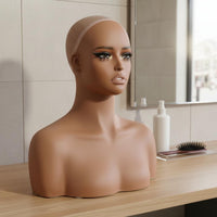 Lifelike Shoulder Mannequin Bust Defined Neckline Shoulder Bust Model Realistic Eyelashes Female Mannequin Head Red Lips for Photo Studio