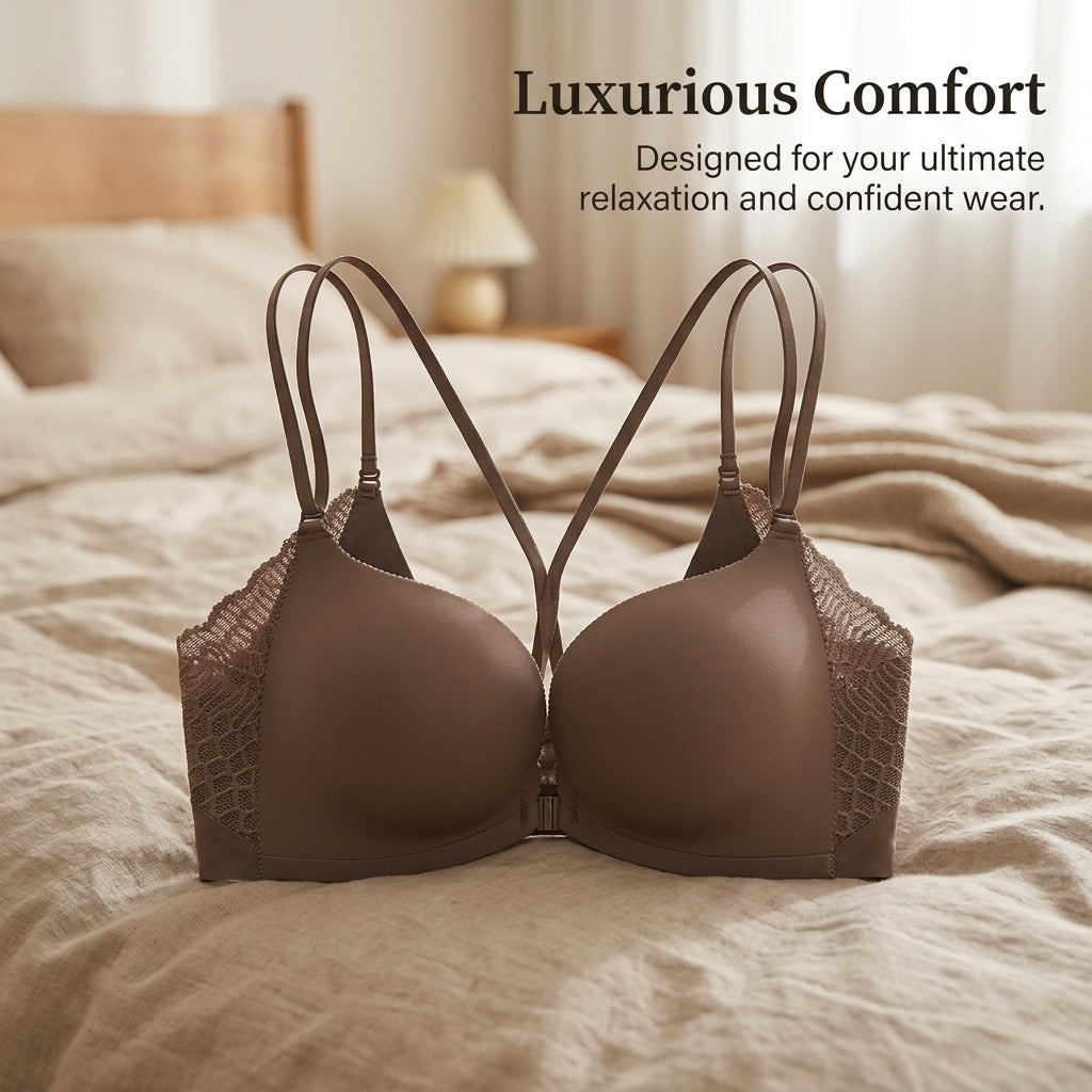Lingerie Set with Push Up Bra and Front Hook Closure for Women, Padded Cups for Lift and Full Coverage, Y-Back Design for Support