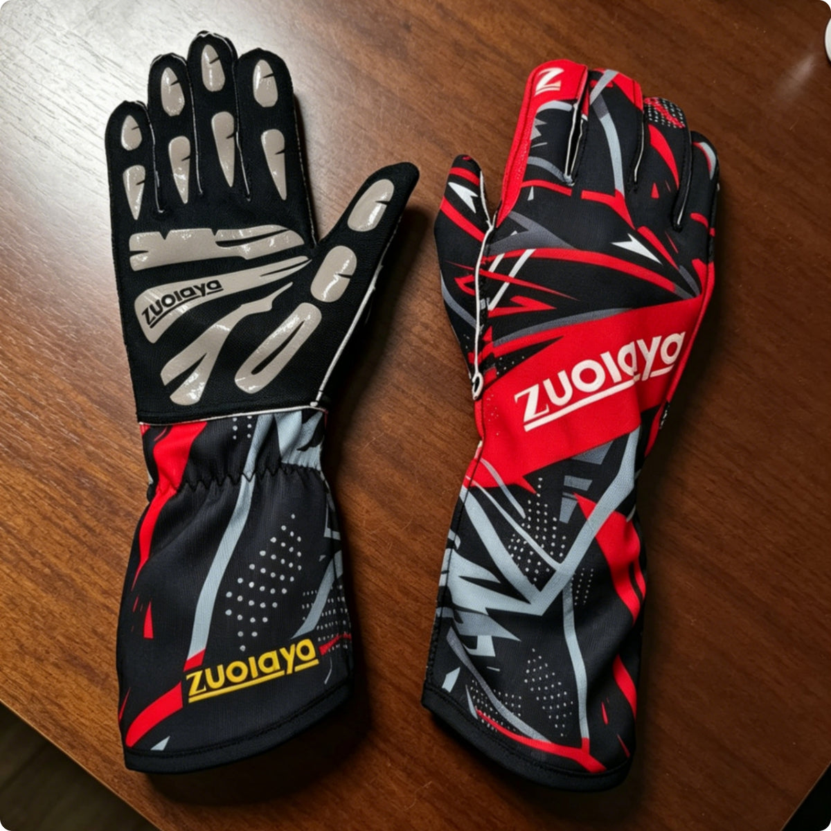 Full Finger Karting Gloves Extended Cuffs Karting Gloves Outer Seam Silicone Grip
